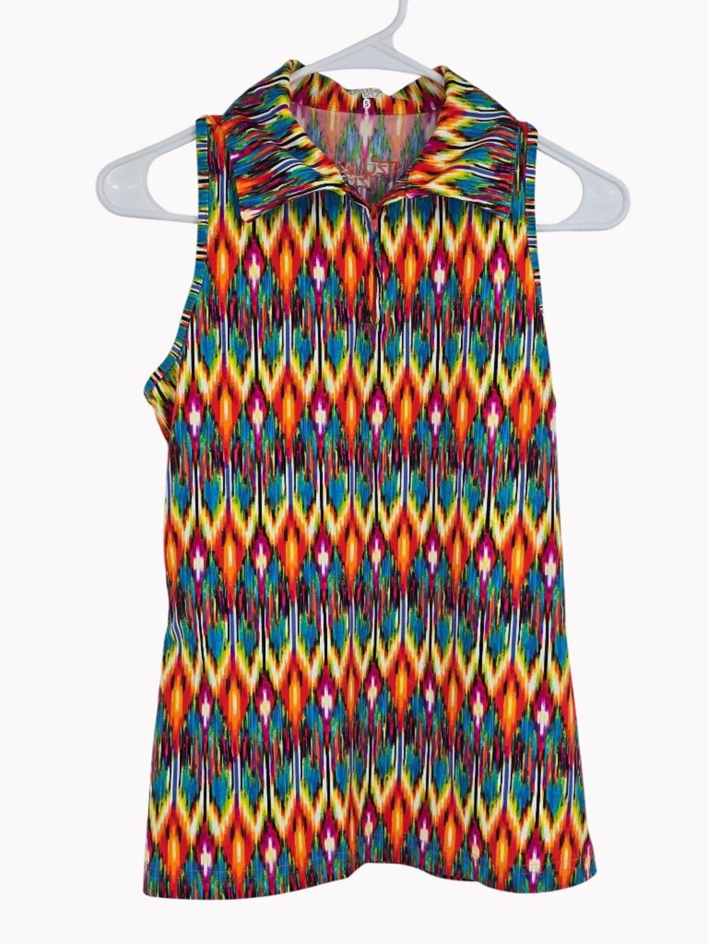Tzu Tzu Women's Size S Multicolor Abstract Sleeveless Half Zip Golf Polo Shirt